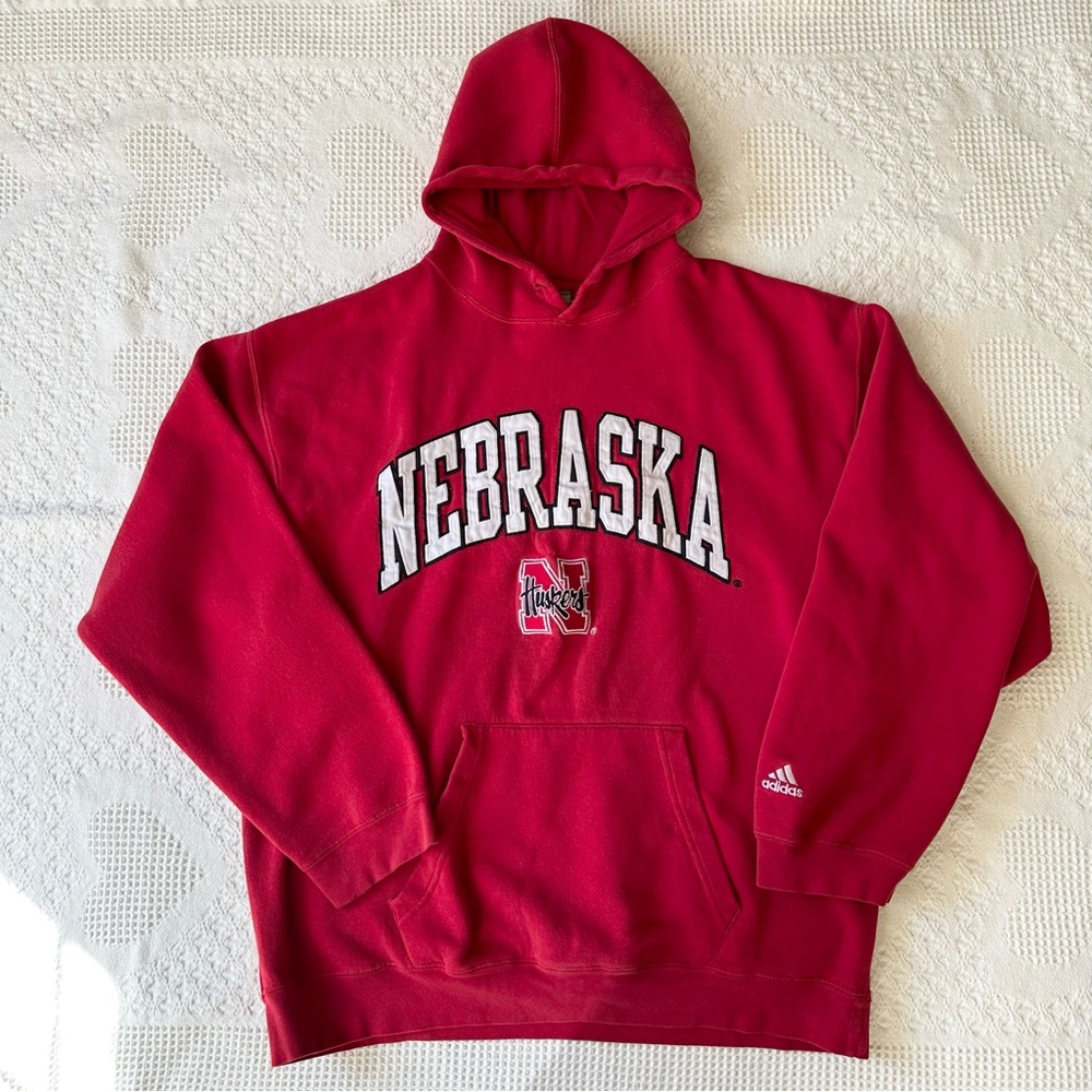 Vintage University of Nebraska Hoodie Sweatshirt Mens Large Adidas Huskers READ